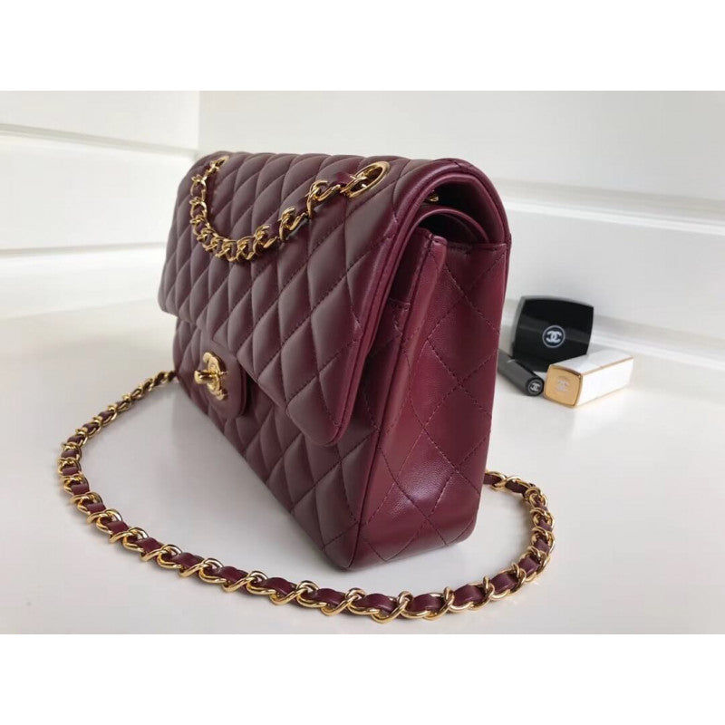 1112 Burgundy Medium Size 2.55 Lambskin Leather Flap Bag
