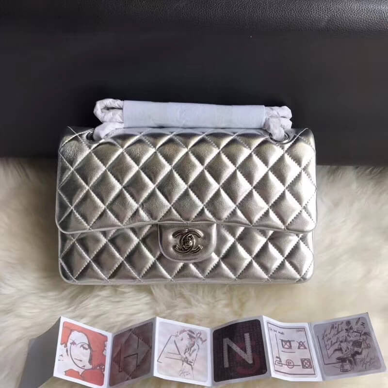 CC 1112 Silver Medium Size 2.55 Lambskin Leather Flap Bag