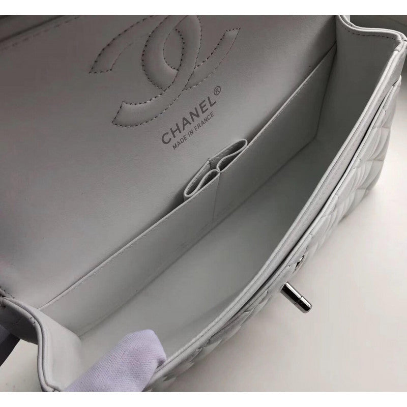 1112 White Medium Size 2.55 Lambskin Leather Flap Bag