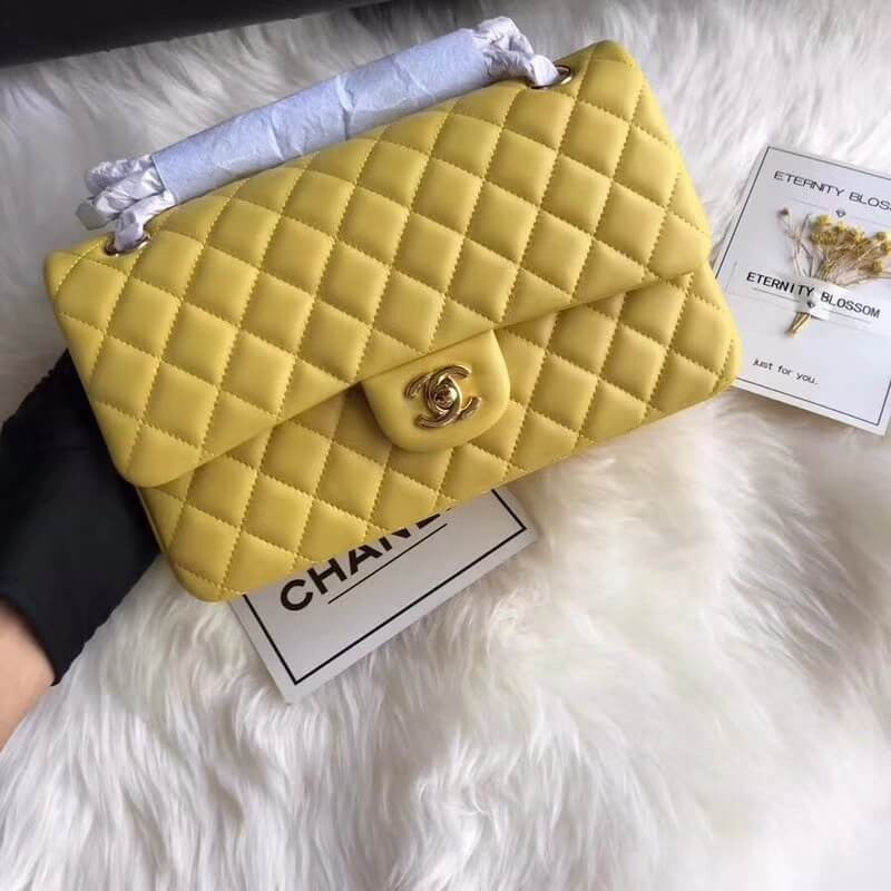 1112 Yellow Medium Size 2.55 Lambskin Leather Flap Bag