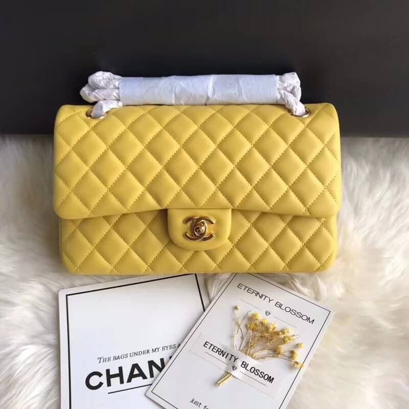 CC 1112 Yellow Medium Size 2.55 Lambskin Leather Flap Bag