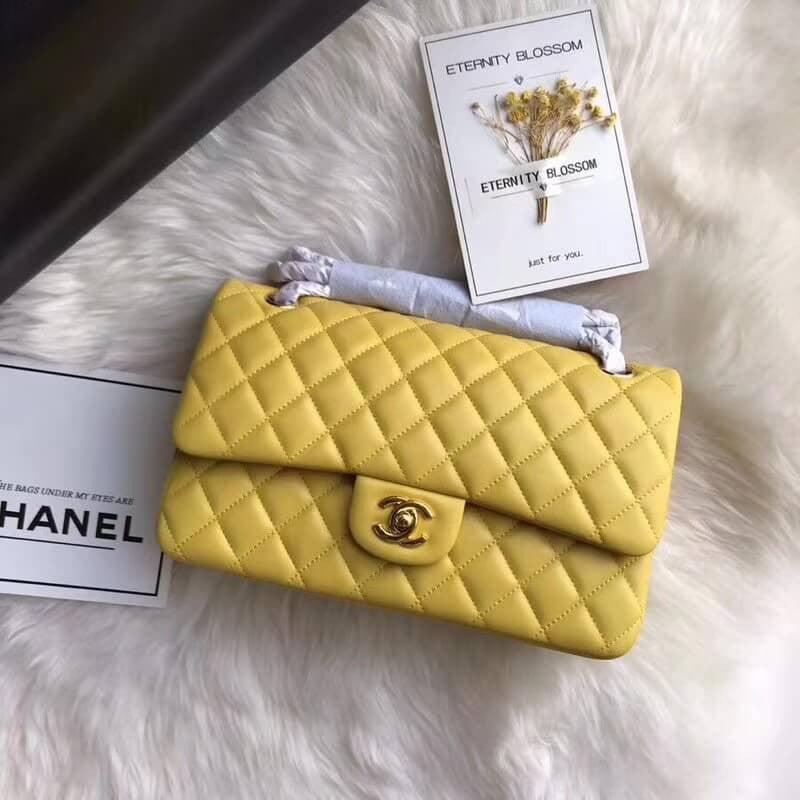 1112 Yellow Medium Size 2.55 Lambskin Leather Flap Bag